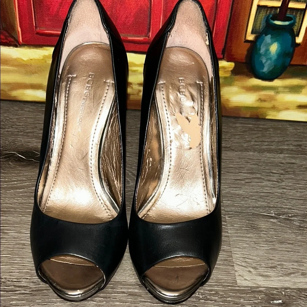 BCBGeneration Black Peep-Toe Stiletto Heels - Picture 13 of 15